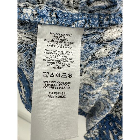 LOFT Womens Blue White Floral Print Smocked Square Neck Top Size S Peasant Boho - Picture 7 of 9